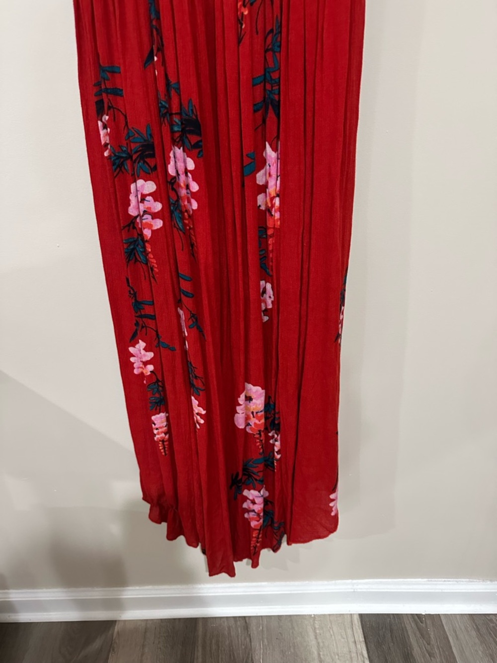 Free People Beau Red Floral Smocked Maxi Dress Small Boho Cottagecore - Picture 5 of 15